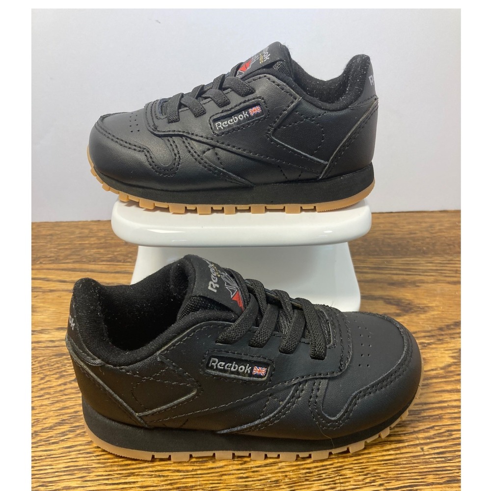 Reebok Classic Leather Toddler Sneakers Black Gum Sole 100008337 Size 6